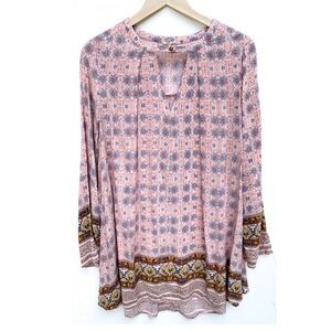 En Creme Boho Pink Blue Long Sleeve Tunic